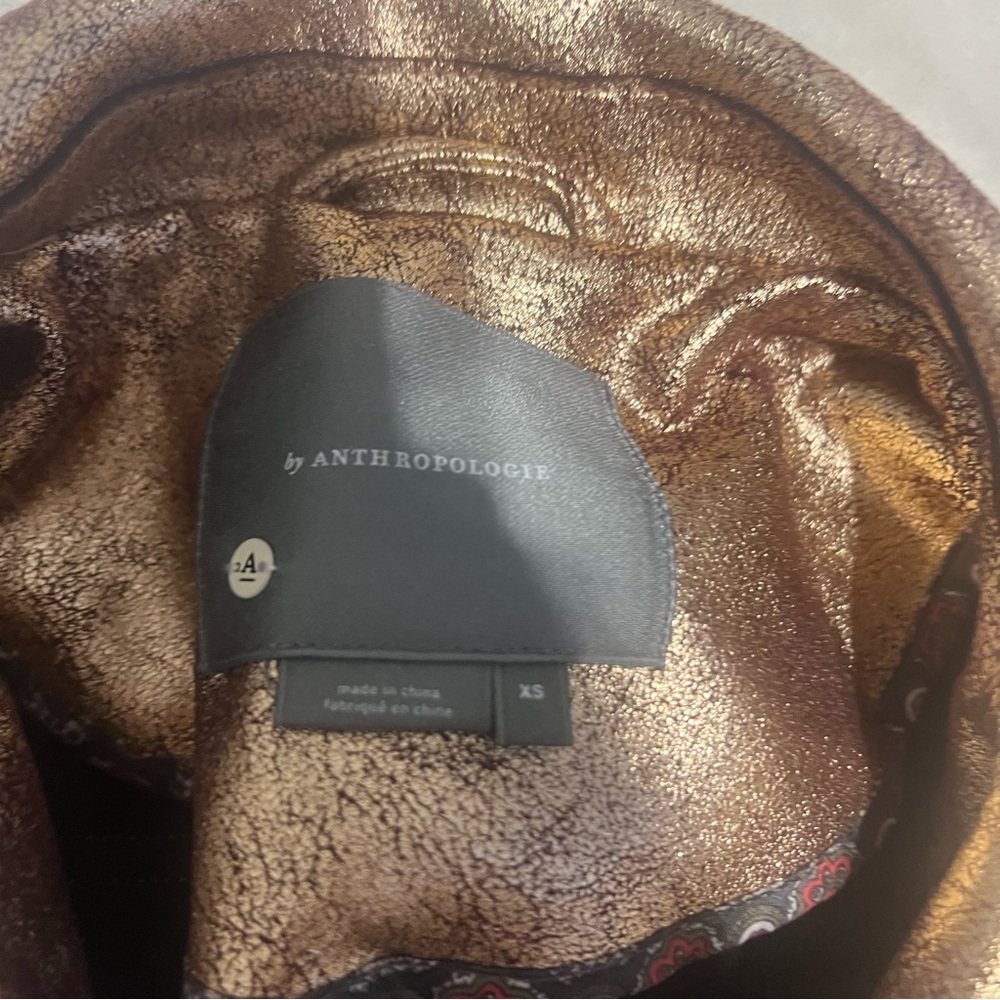 Anthropologie Shimmering Gold Leather Jacket - Picture 5 of 5